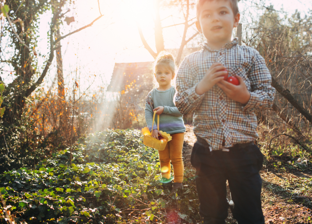 Kids hunting for easter eggs