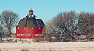 Red round barn in Rogers MN