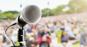 A microphone at an outdoor music festival